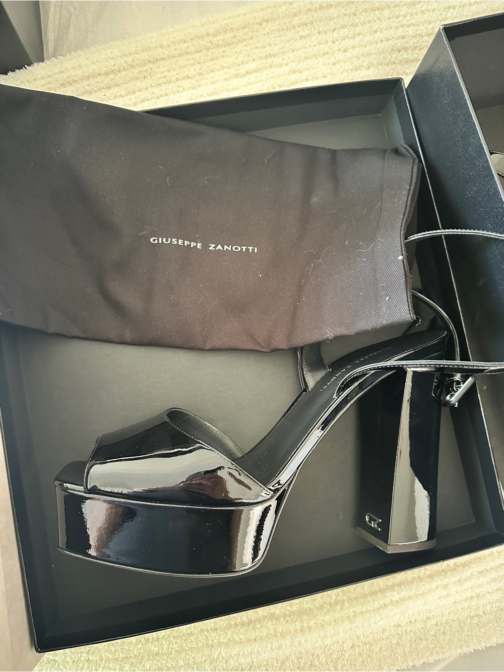 Giuseppe Zanotti Black Patent Platform Sandals